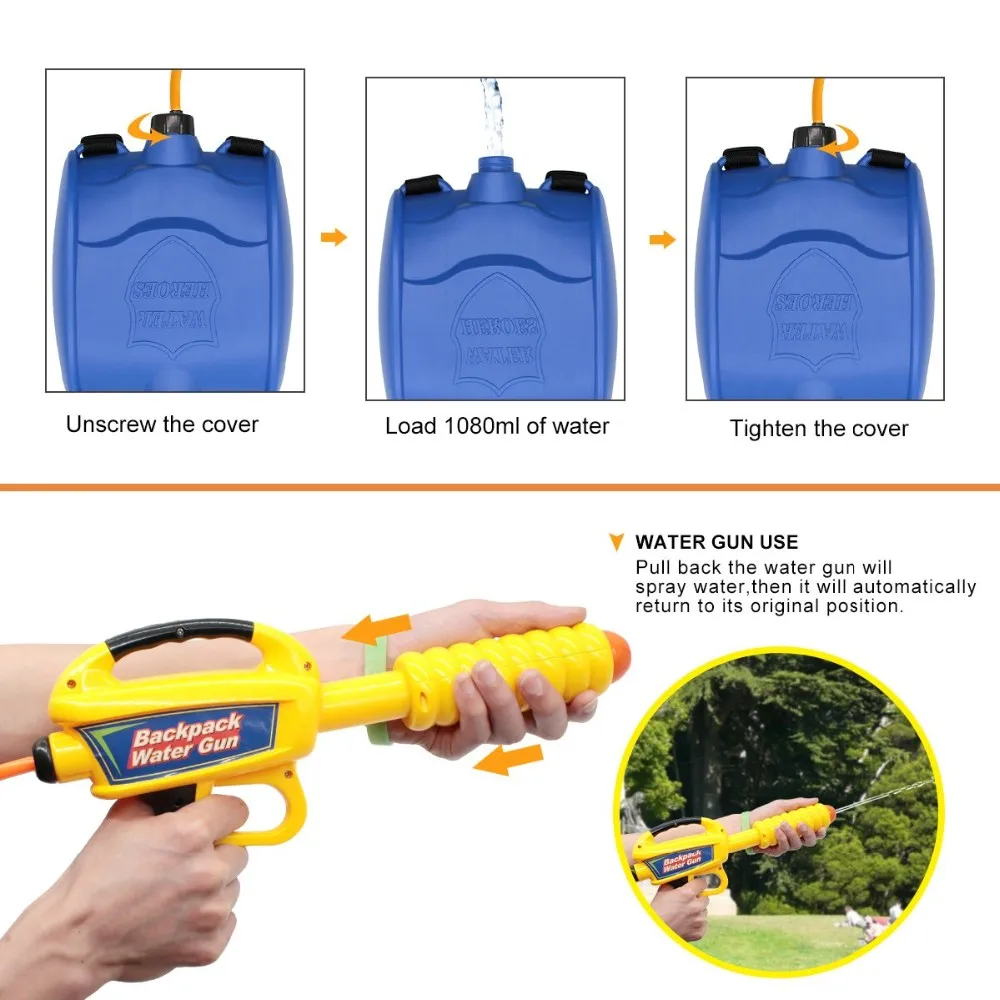 Water Gun Backpack Pump Squirt Gun Soaker Blaster High Capacity Long