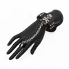 Men's leather wrap bracelet with skull head finger ring bracelet combination bracelet