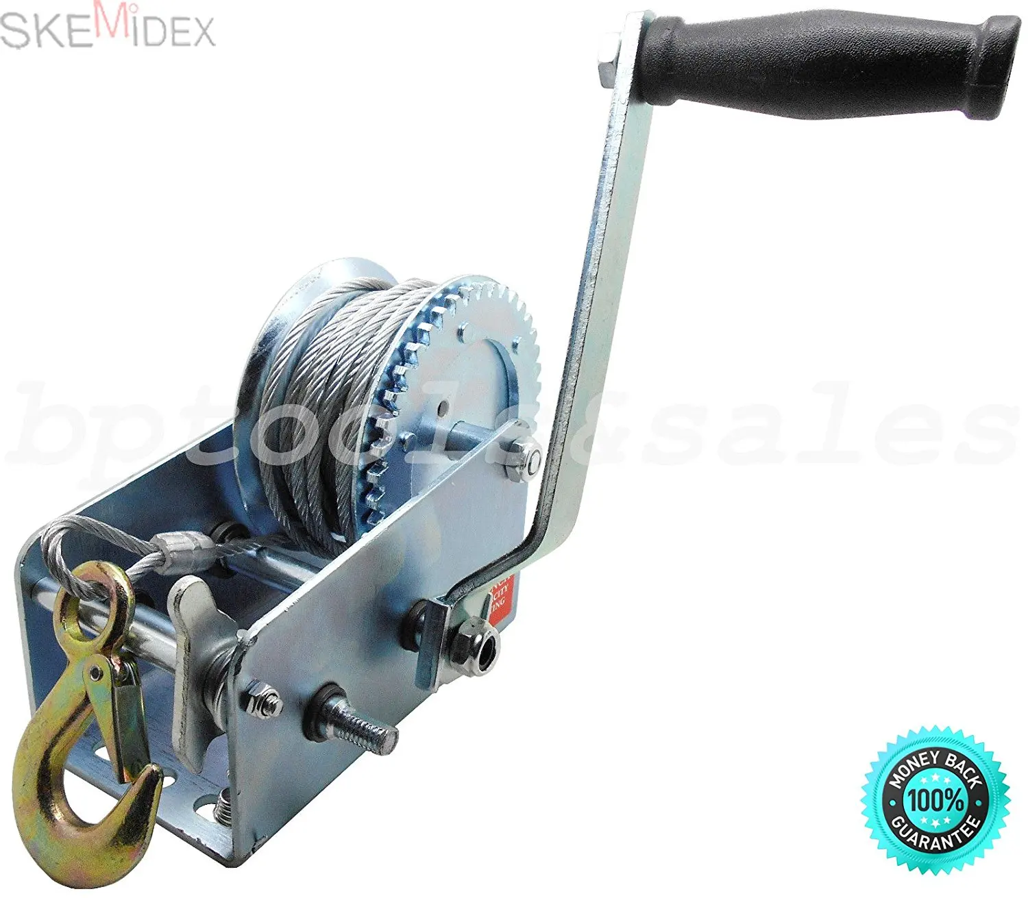 Ideal for boat haulage or trailer mounting Conveniently drilled holes in base allow easy mouting SKEMiDEX---2500lbs Nylon Strap 2 Gear Hand Winch Hand Crank Gear Winch ATV Boat Trailer