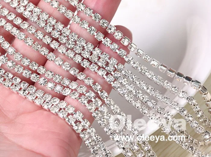 Colorful Rhinestone Chains SS12 3mm Silver Base Over 25 Kinds of Color Crystal AB Rhinestone Cup Chain for Wedding Dress