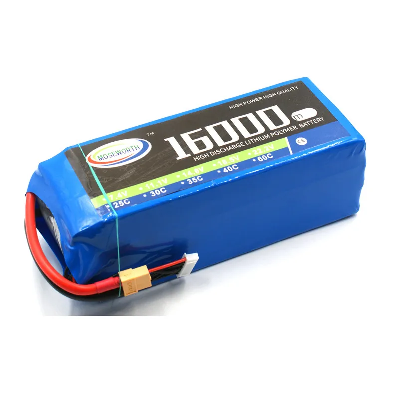 High Discharge Rate Lipo Battery 6s 22.2v 16000mah 25c Tplug