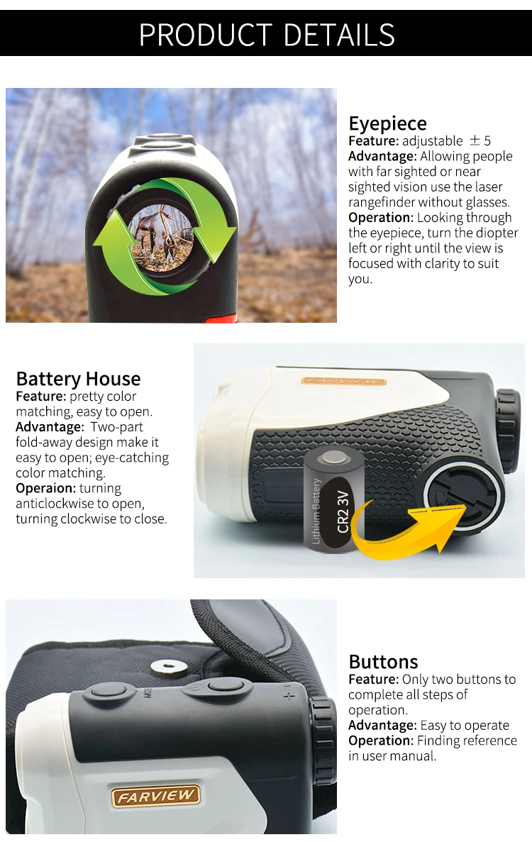 6x Magnification 1100y Long Distance Laser Rangefinder For Golf Hunting