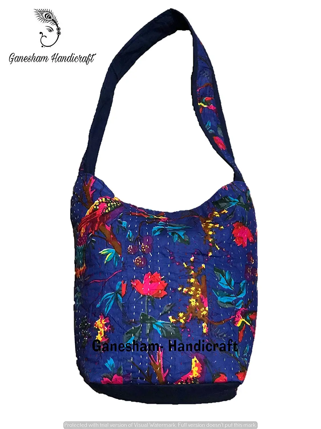 Striped Henna Elephant Cotton Tapestry Cross Body Bag