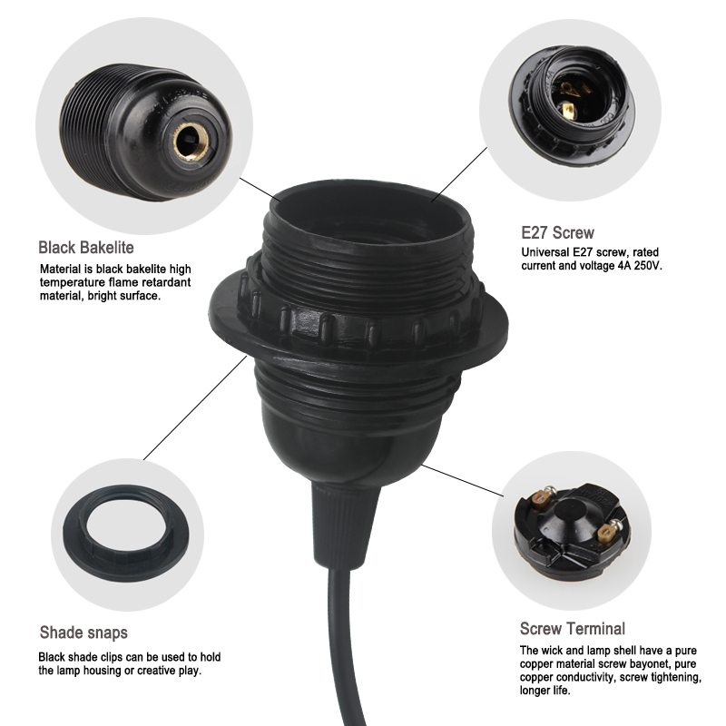 1.8 M Power Cord Cable E27 Pendant Lamp Holder Eu Plug 303 Switch 250v