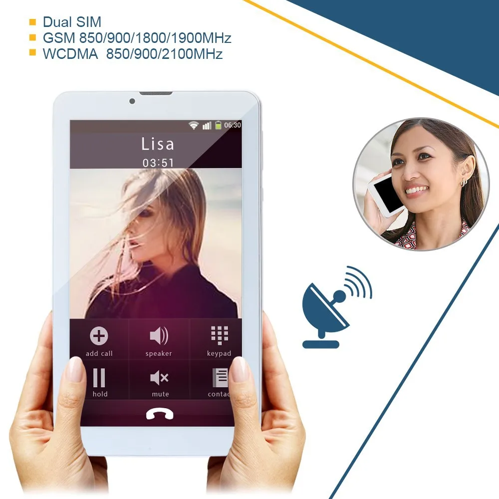 OT-7 Seven Inch Quad Core 3G Phone Call Calling WCDMA Tablet PC Phablet MTK8712 Android 5.1Lollipop 1080P HDMI Dual Camera 2.0MP