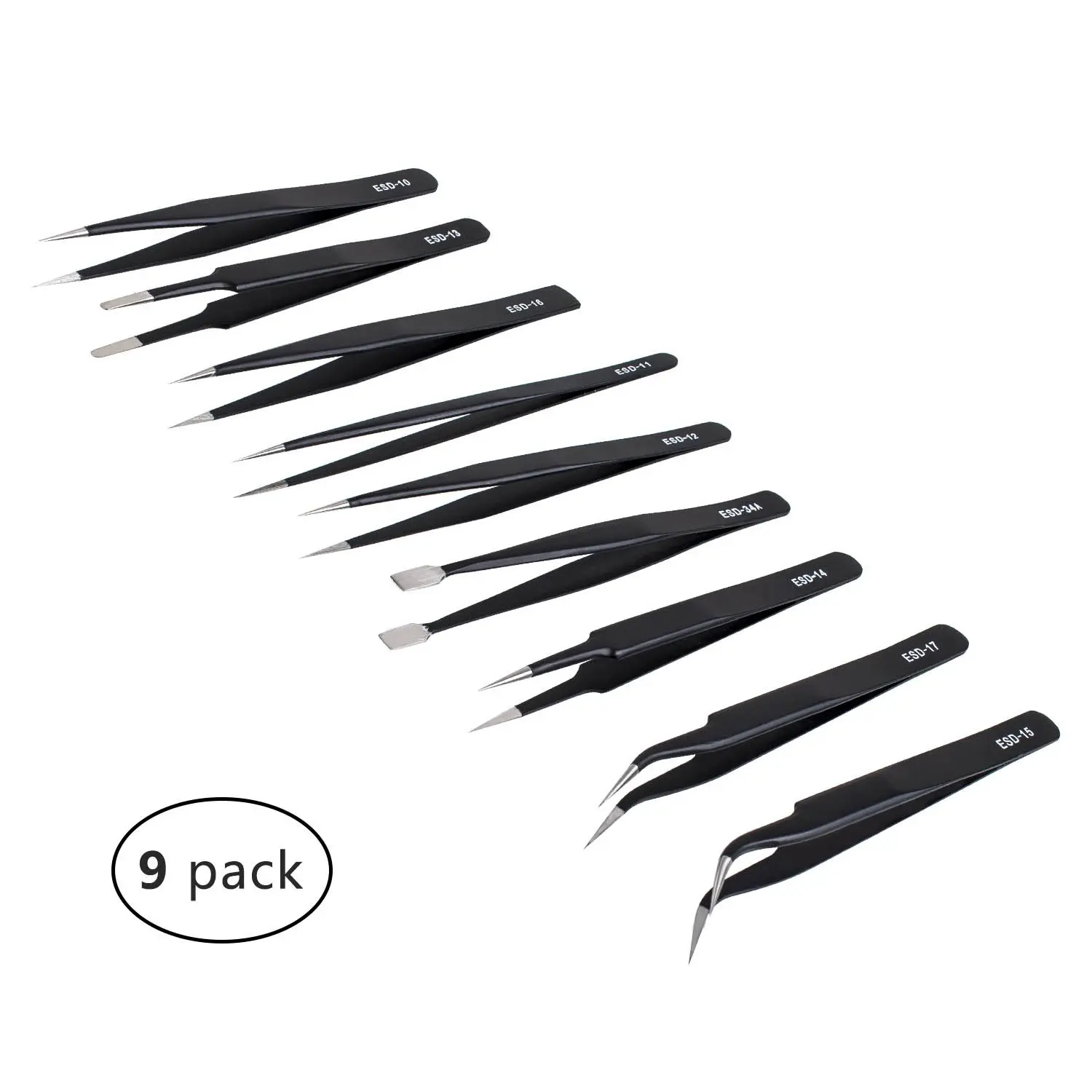 Laboratory Work RyhamPaper Tweezers 10-piece Precision Anti-static ESD Stainless Steel Tweezers for Electronics Hobbies,with Storage Bag Jewelry-making