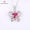 cheap fashion jewelry 925 synthetic ruby heart necklace Sterling silver pendant