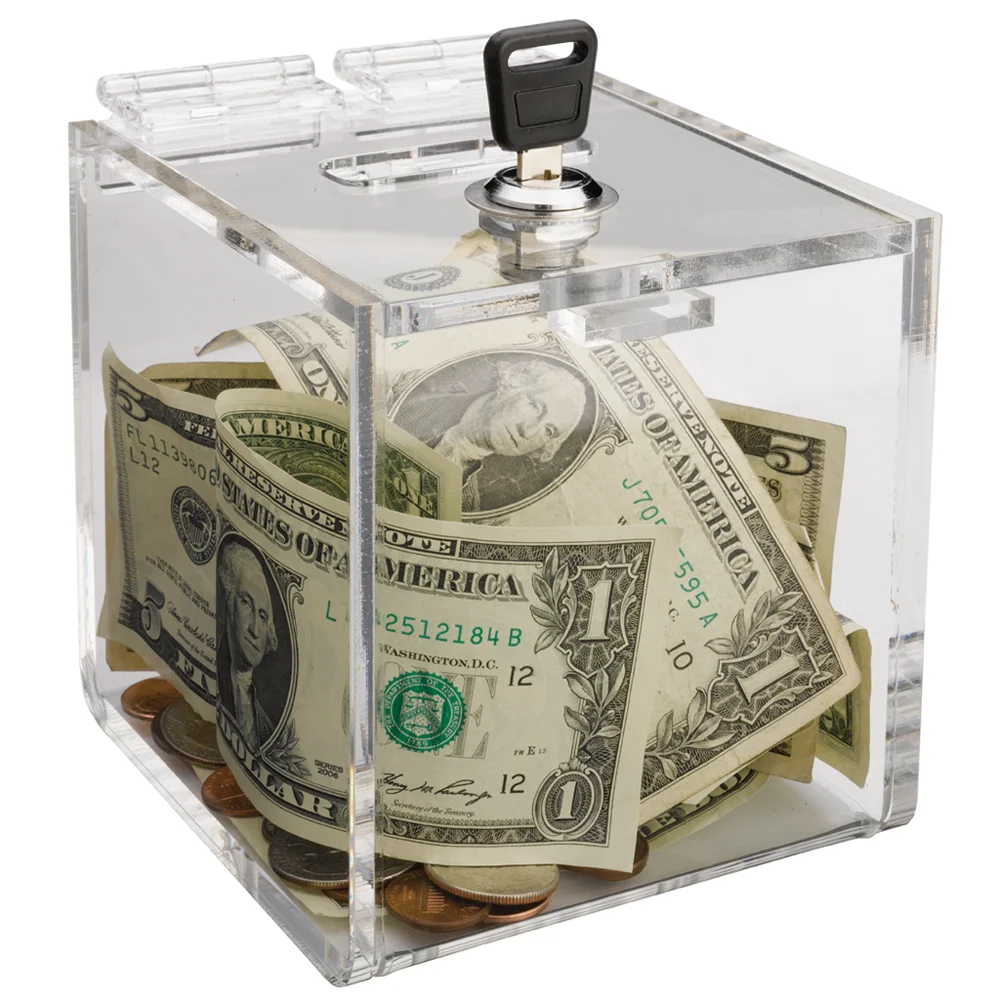 Wholesale Clear Acrylic Locking Tip Jar Donation Collection Ballot