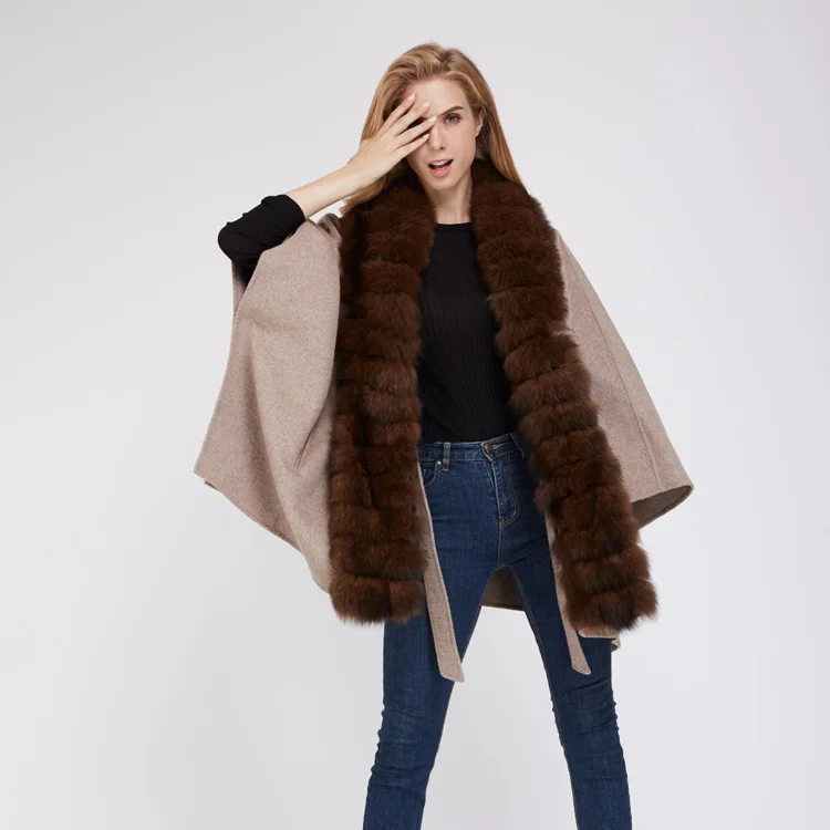 2018 Wholesale Women Cashmere Cape Winter Real Fur Cape For Ladies ...