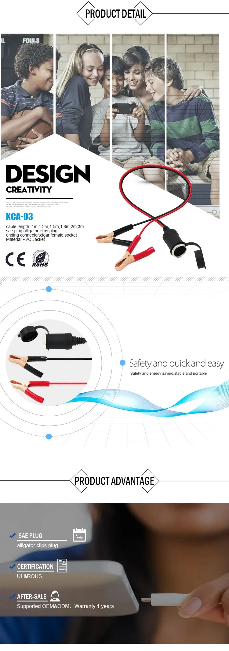 12 Ampere socket Jump Starter female Car Charger Clamp Jumper Cables Battery Connectors Cable