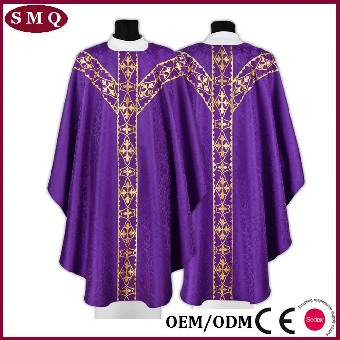 Hot Catholic Church Cross Embroidered Priest Chasuble Robe Roll Collar ...