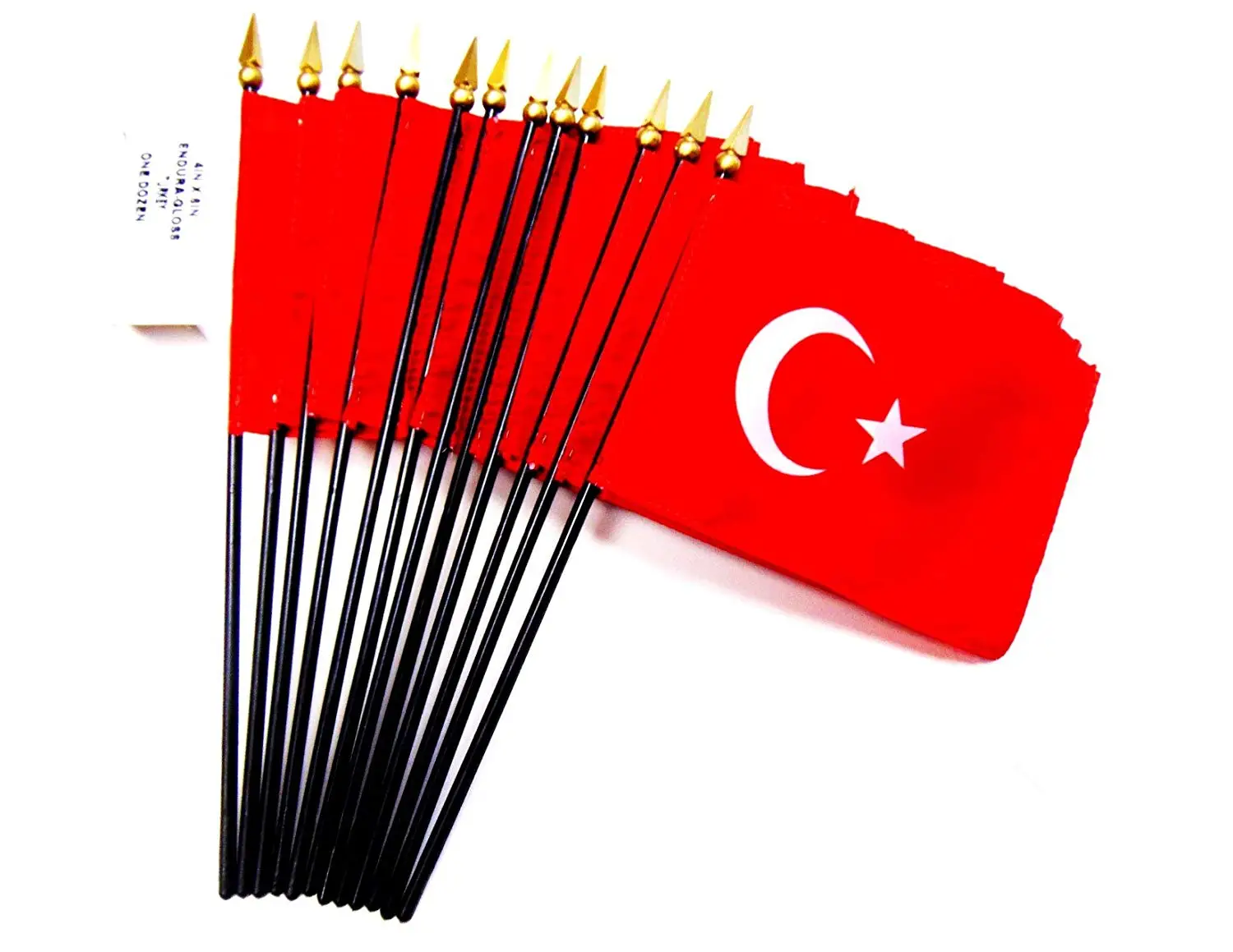 MADE IN USA!! Box of 12 Turkey 4"x6" Miniature Desk & Table Flags; 12 American Made Small Mini Turkish Flags in a Custom Made Cardboard Box Specifically Made for These Flags