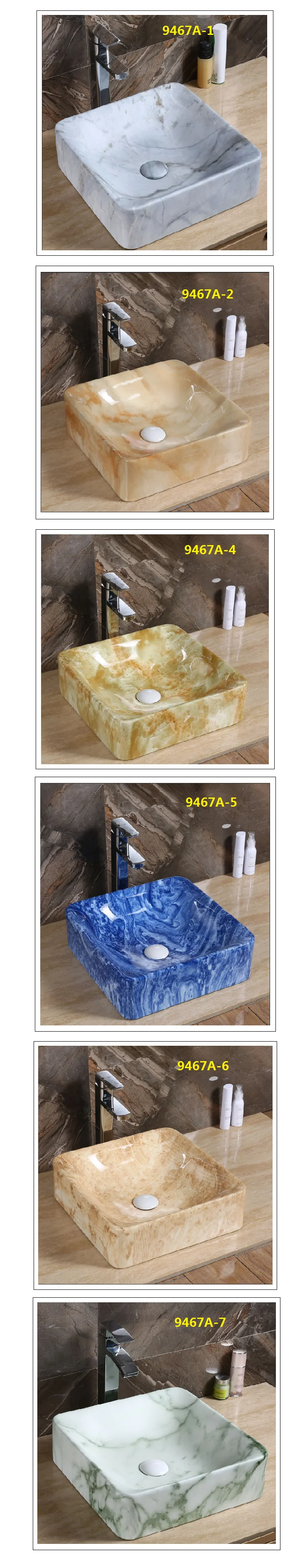 cheap price  marble design bathroom ceramic wash basin artificial marble square  art basin blue wash basin