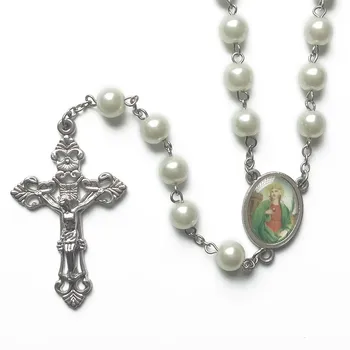 Christian Cross Imitation Pearl Beads Rosary Catholic Religious Items ...