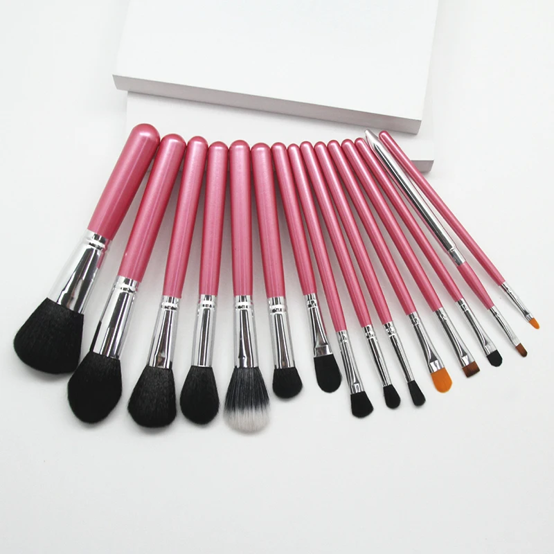 Msq 15pcs Animal Hair Pink Handle Makeup Brush Set Beauty Makeup Brush