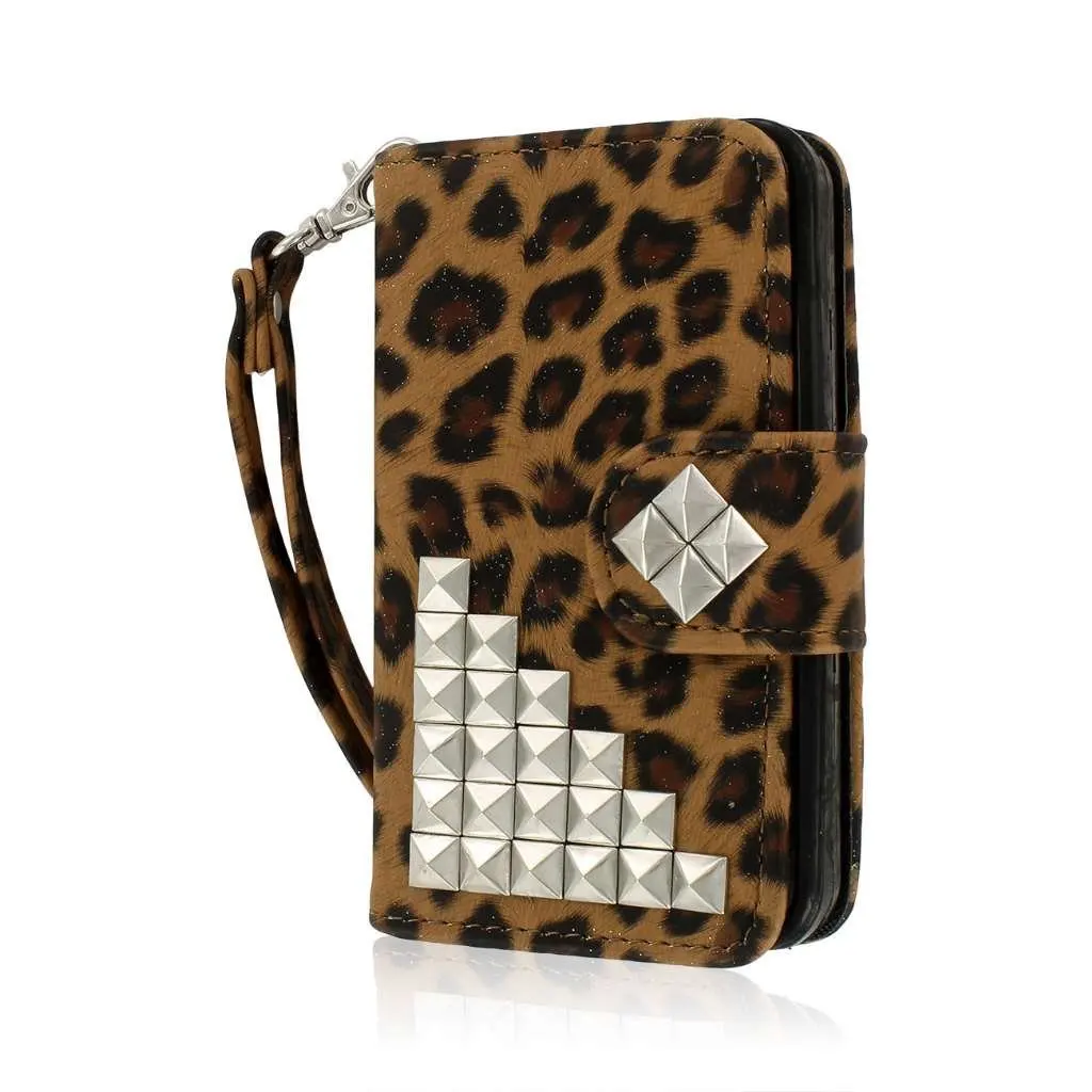 iPhone 4 / 4S Wallet Case, MPERO FLEX FLIP Wallet Case for Apple iPhone 4 / 4S - Studded Leopard