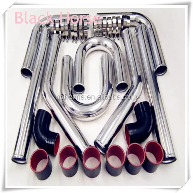 3/" INCH 76mm UNIVERSAL ALUMINUM INTERCOOLER TURBO PIPE PIPING KIT BLACK HOSE