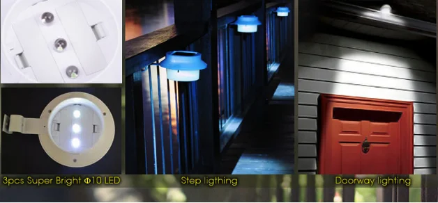LED Solar Lights Waterproof 3 LED White Fence Solar Gutter Light solar fence lamp solar water tank lamp