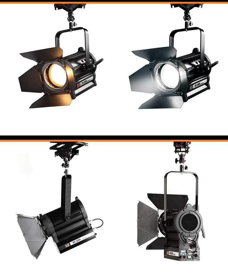 High power black LED Fresnel Light for indoor studio and video with high CRI and barndoor