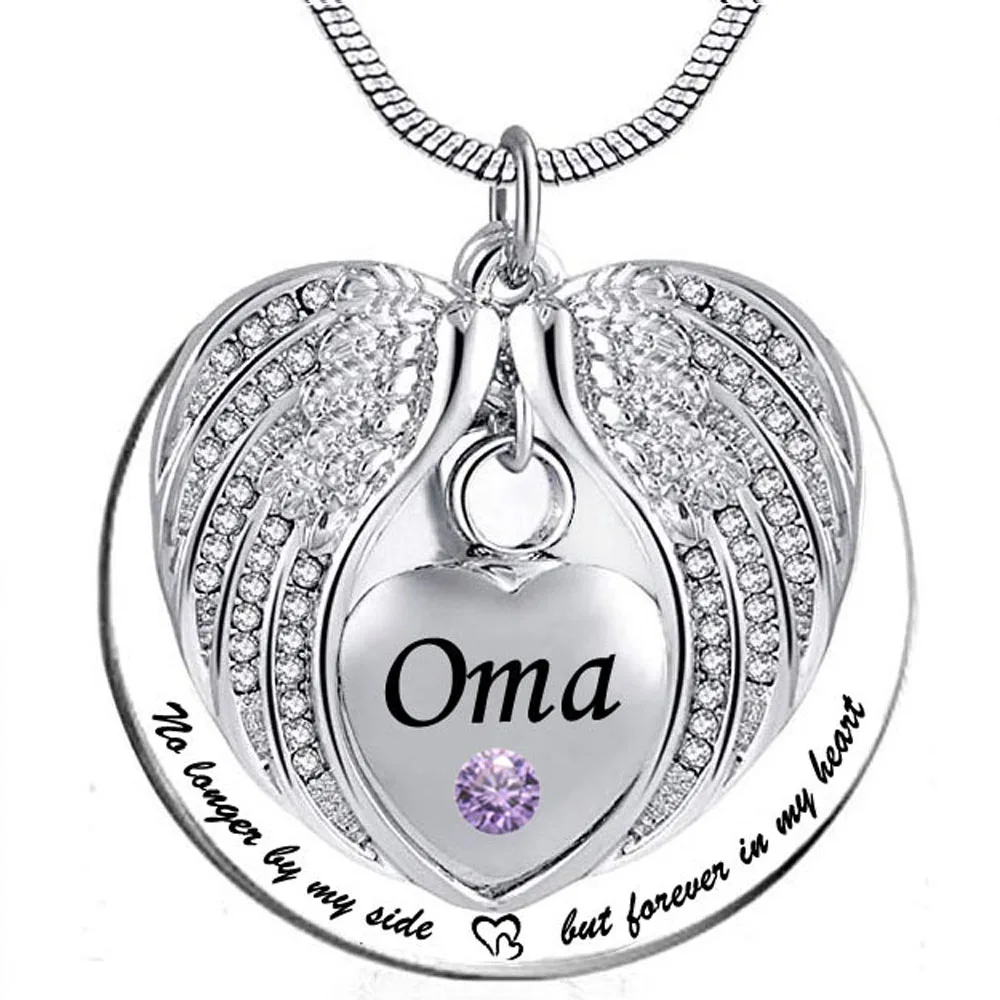 Oma Angel Wing Urn Necklace for Ashes, Heart Cremation Memorial Keepsake Pendant Necklace Jewelry with Fill Kit and Gift