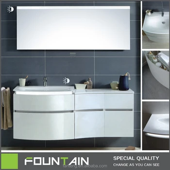 European High End White Bathroom Vanity Set Wall Mounted Curved