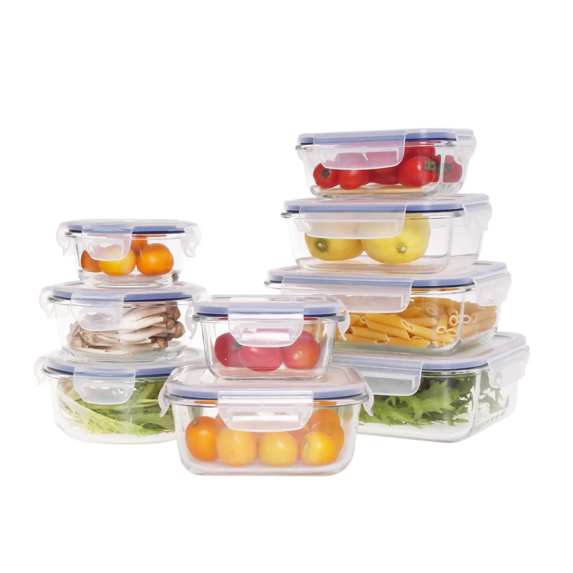 18 Pieces Set Lunch Box Oven Safe Food Container Borosilicate Glass ...