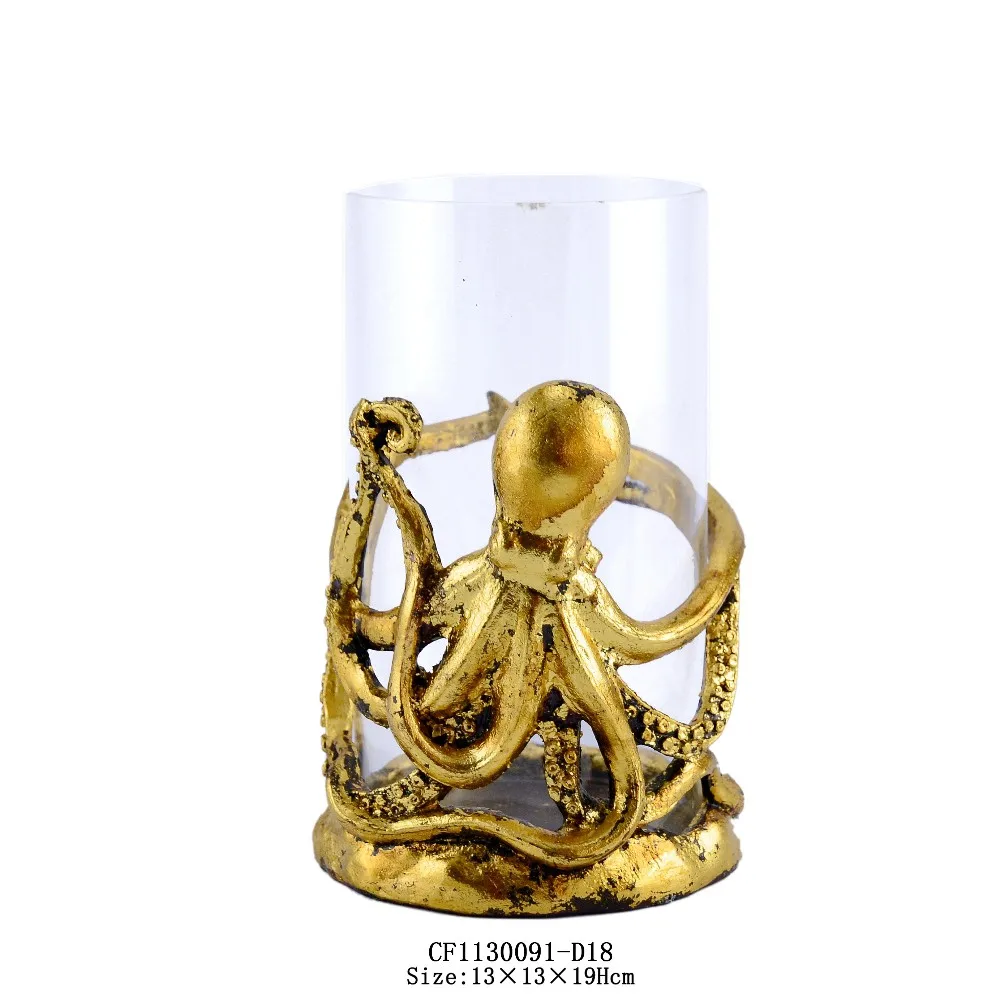 Resin Starfish Octopus Shaped Glass Candle Stick Holder Gold Home Decor manufacture