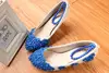 Blue handmade pearl chain wedding shoes wholesale spring and summer flat style bridesmaid shoes with dress shoes WS035