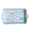 Promotion large size cream color with fish decal rectangular ceramic bakeware