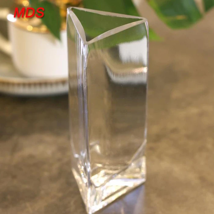 Custom clear wide mouth triangle glass vase supplier