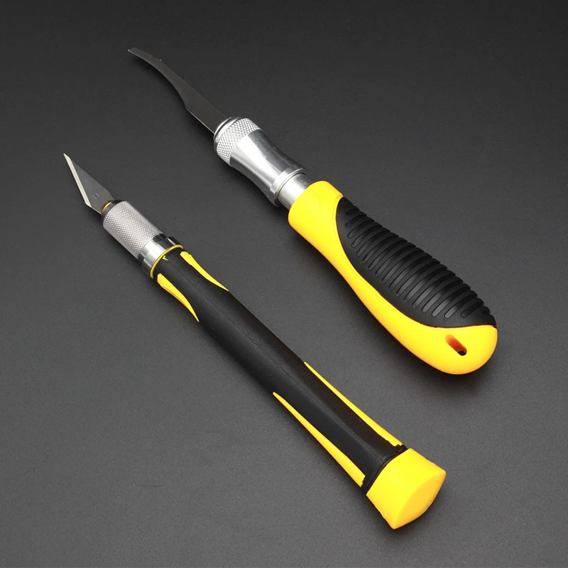 1 Set Metal Handle Scalpel Blade Wood Paper Cutter Craft Pen Knives