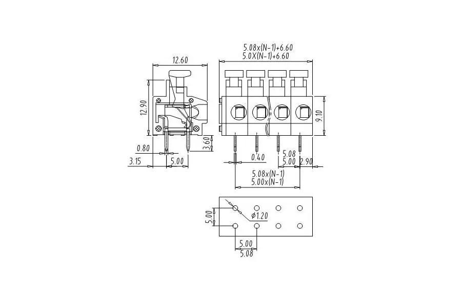 Pcb Spring Waterproof Screwless Connector Terminal Block Strip Lighting
