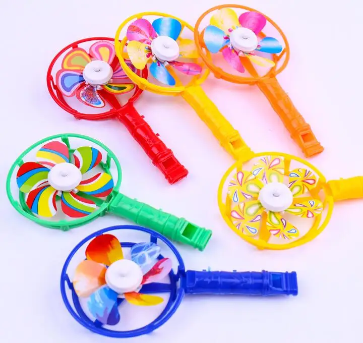 Hot sale plastic small whistle toy with colorful windmills promotional gifts for kids