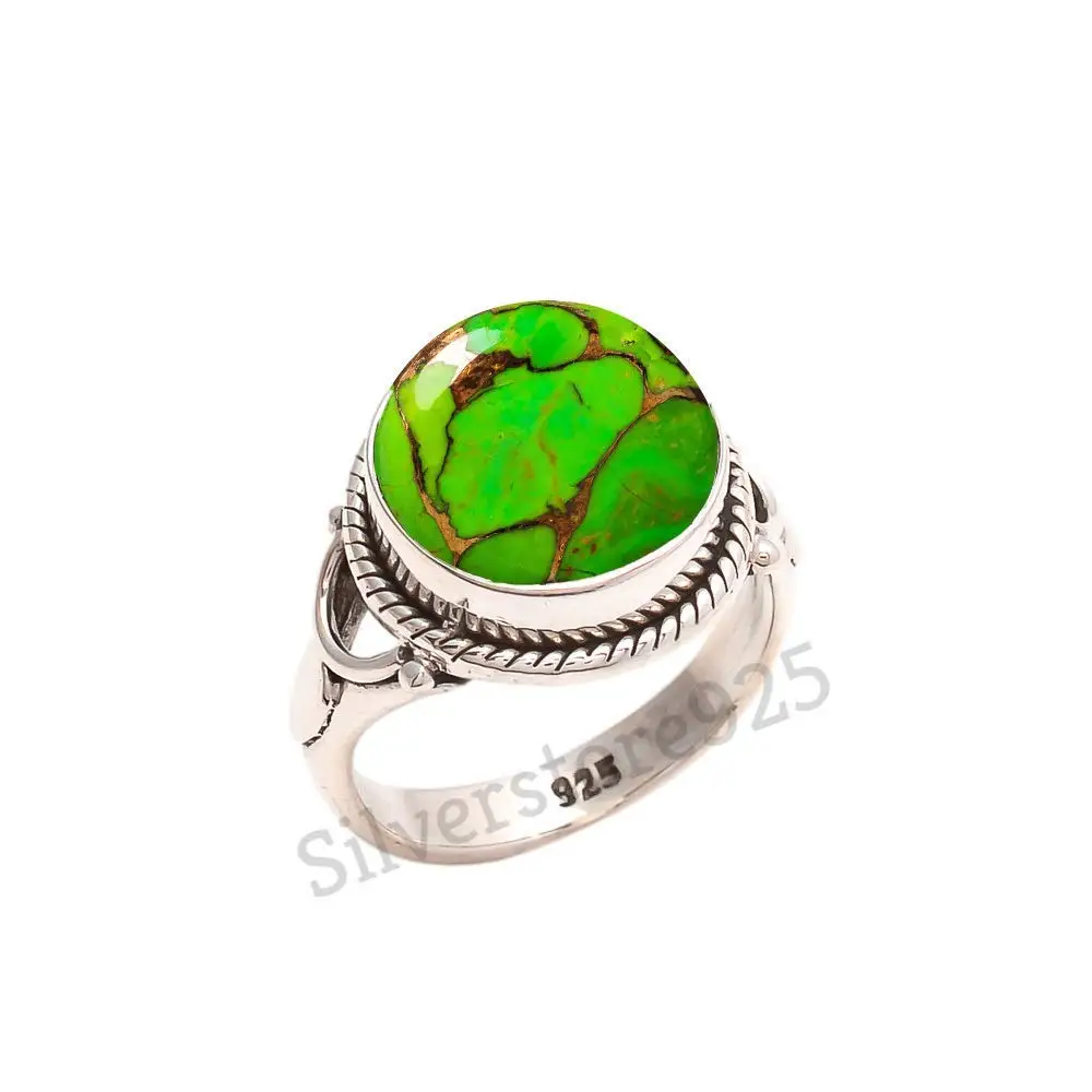 925 Sterling Silver Green Copper Turquoise Ring - Turquoise Stone Gemstone Ring For Girl Women Gift Ring Size 4 5 6 7 8 9 10 11 12 13 14 15 16