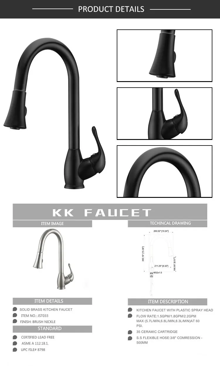 Brass High Quality Industrial Pop Up Pull Down Kitchen Faucet