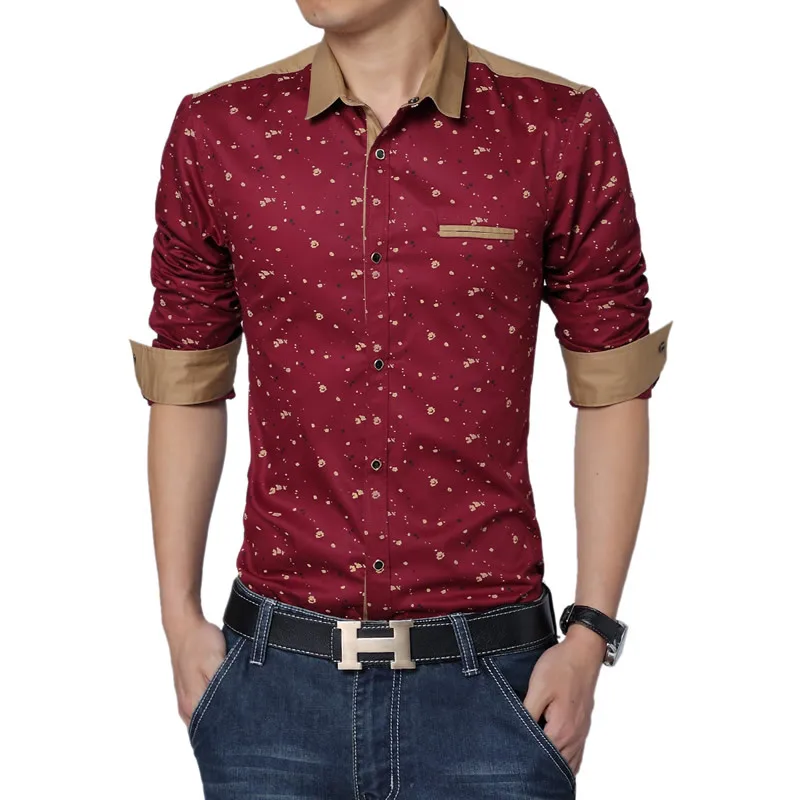Fieer Mens Button Floral Printed Stitch Plus Size Lapel Fit T-Shirts Shirt