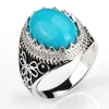 Factory direct sale blue turquoise gemstone sterling silver men ring turkish men ring 925 sterling silver jewelry ring custom
