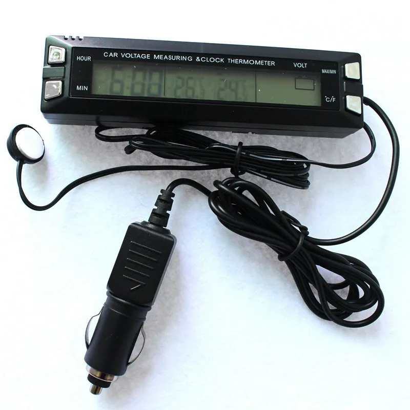Car Digital Auto Thermometer Voltmeter Clock Volt Temperature Monitor 12v 24v Outdoor Indoor Lcd