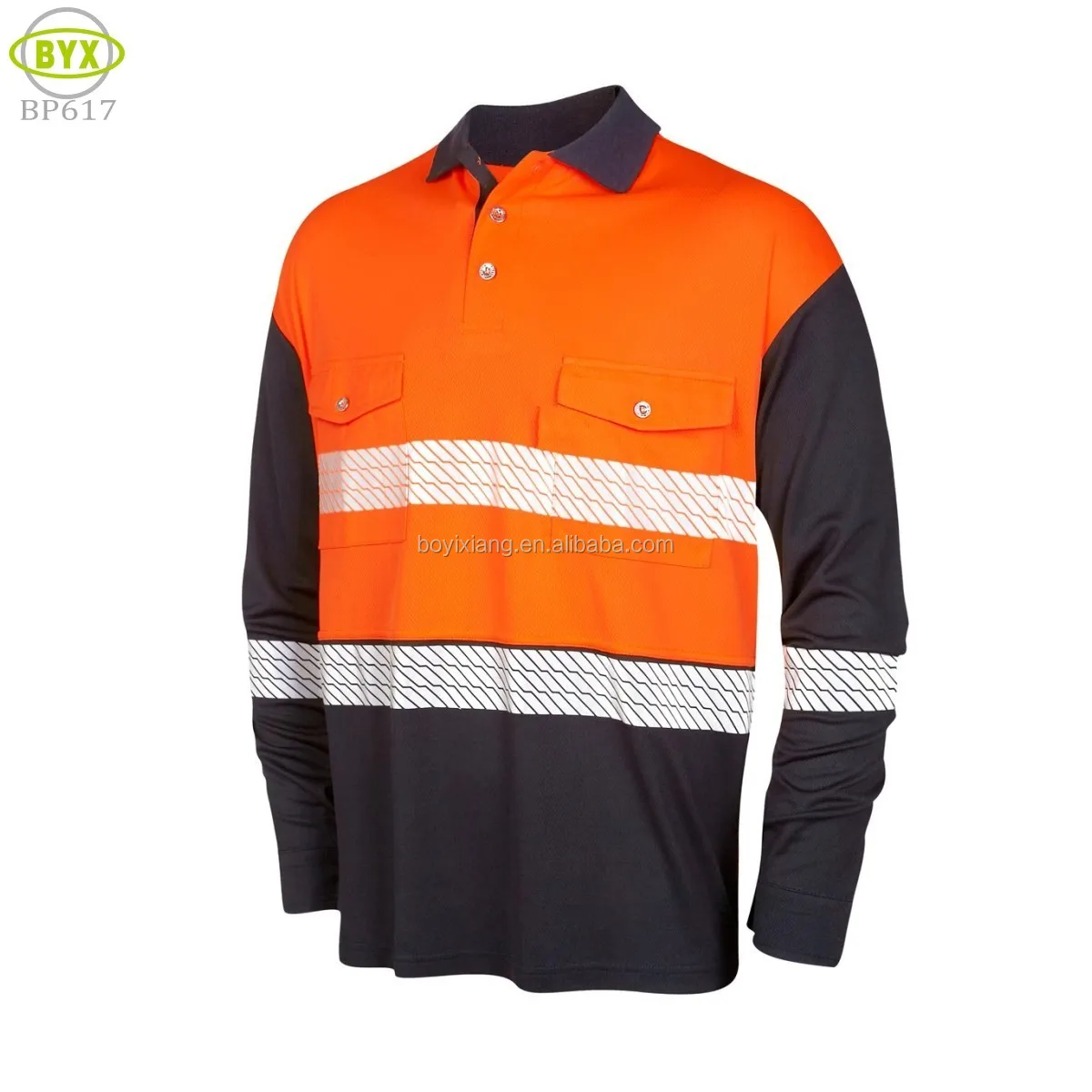 HI VIZ HIGH VISIBILITY LONG SLEEVE POLO SHIRT REFLECTIVE WORK SWEATER COLLAR NWT