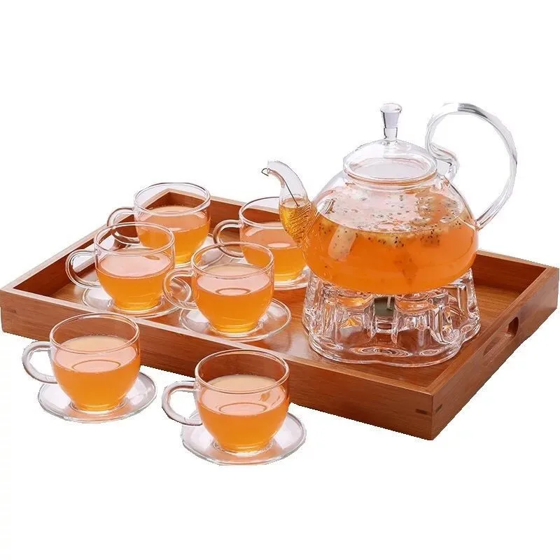 Modern Style Heatresistence Clear Glass Tea Pot Set,Teapot,Warmer,Cups