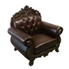 Luxury antique wooden frame leather cushion single seat living room hotel sofa chair