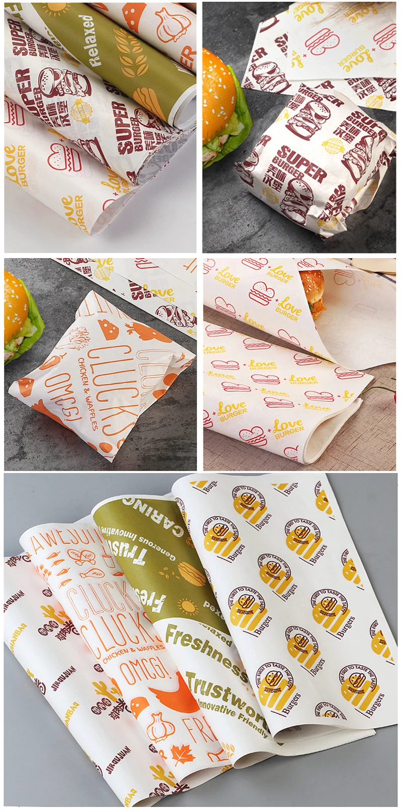 Custom Printed Reusable Food Sandwich Wrapper Burger Packaging Wax ...