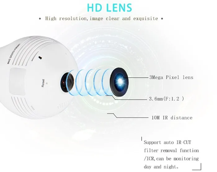 360 degree Camera Hidden Camera Security Bulb Light IP Wireless Webcam Wifi HD Camera