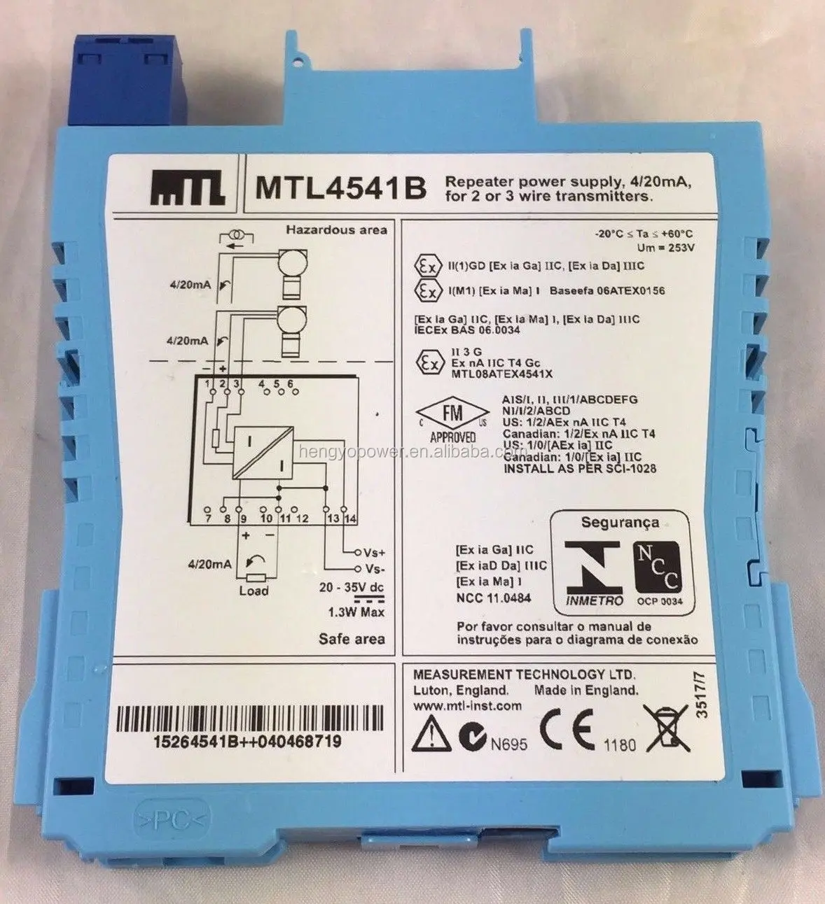 MTL4541 Repeater power supply 4-20mA for 2 or 3 wire transmitters