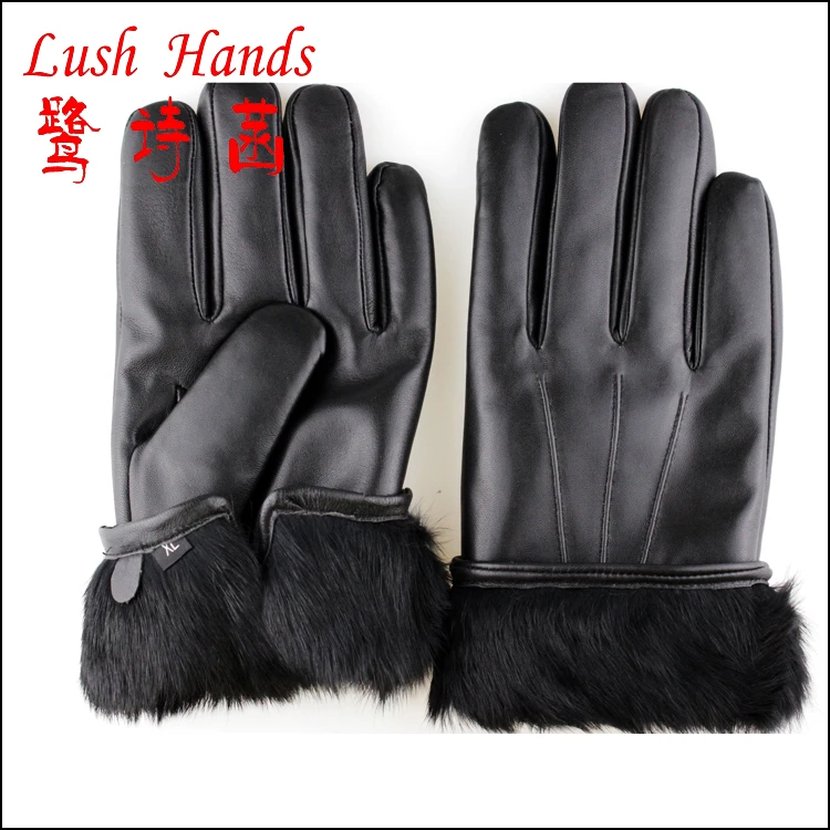 Men's leather gloves with rabbit fur lining