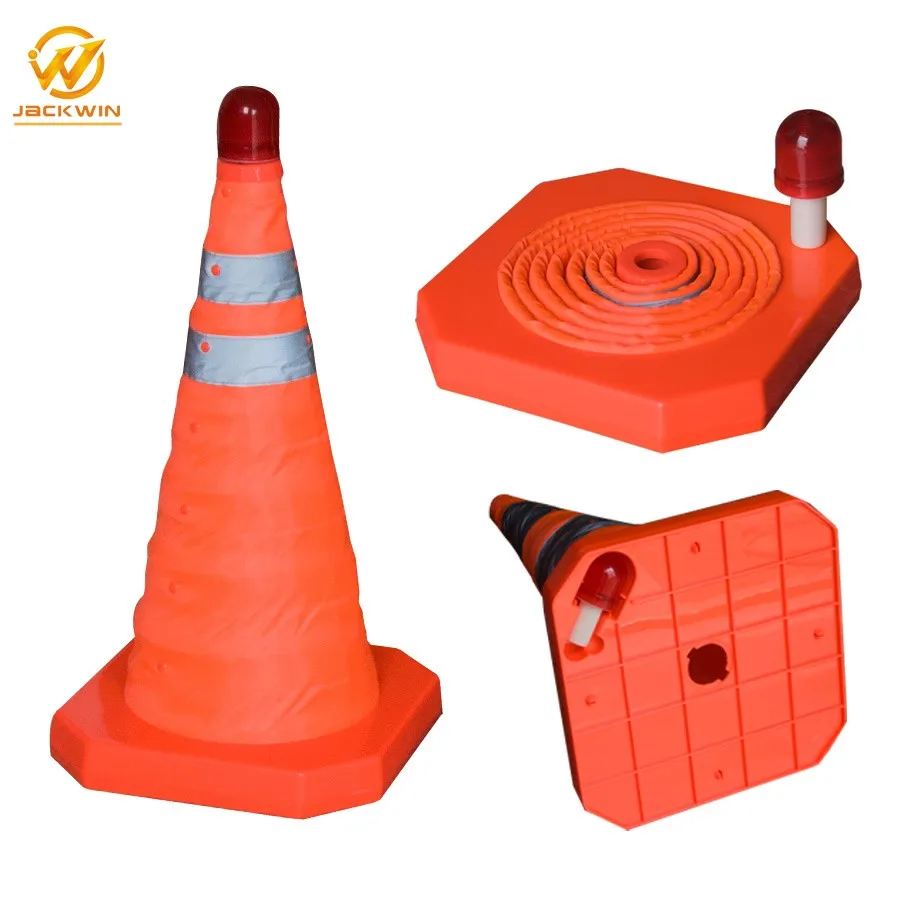 High Visible Flexible Collapsible Traffic Cone Reflective Road Safety Cone With Warning Light