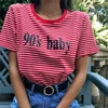 ZH2781G Retro Red White Stripe Tee Women Short Sleeve Basic T-shirt Summer 2018 Casual Streetwear Boyfriend Tshirt 90s Baby Tops