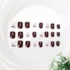 24pcs short Quadrate Head coffee color Full Nail Tips Artificial false Nail Art christmas elk Pattern False Nails Pre-design