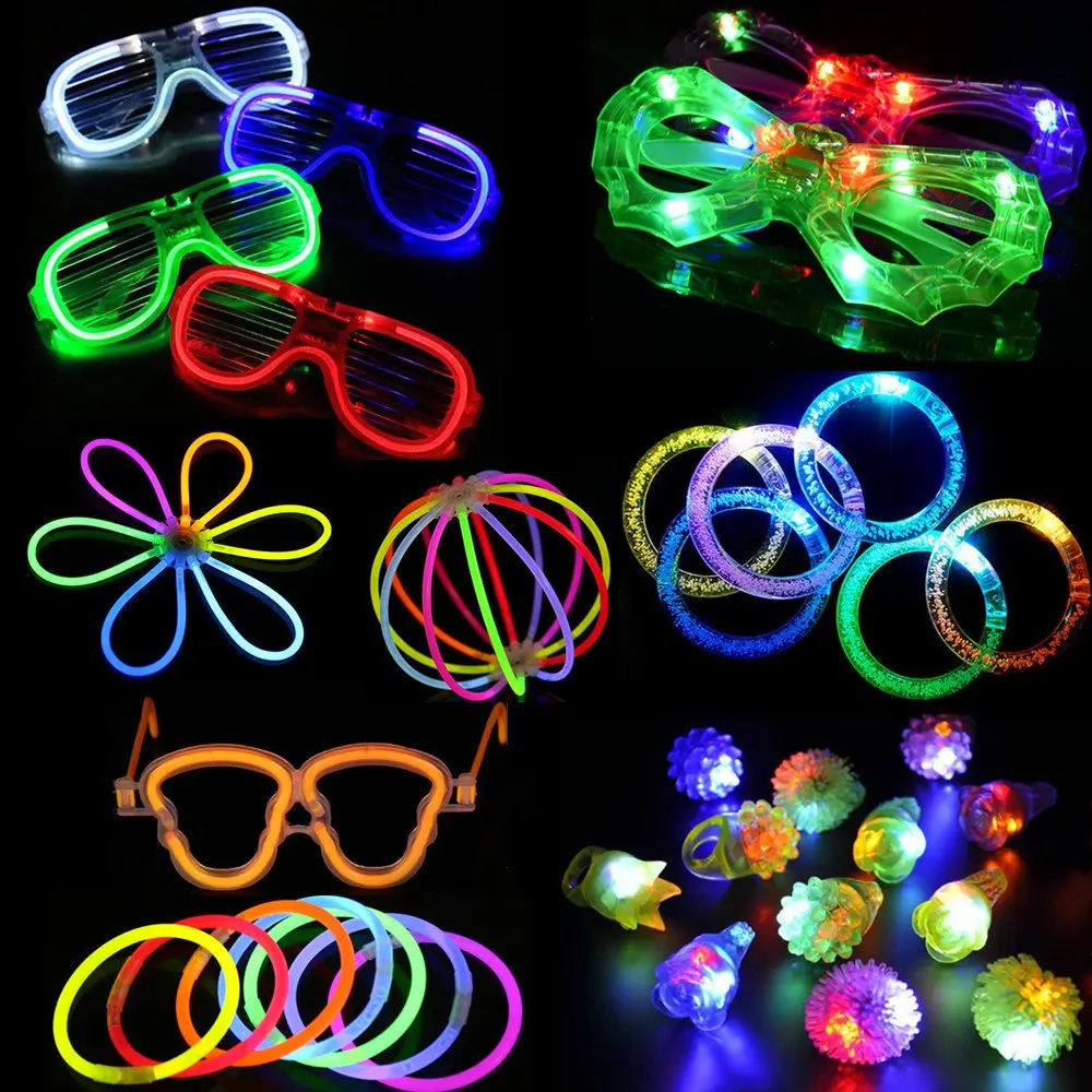 Acmee 74 pieces LED Light Up Party Favor Toy Set.LED Party Pack With LED Accessories - 12 LED Flashing Bumpy Rings,6 LED Bubble Bracelets,6 LED Glasses and 50 LED Glow Sticks