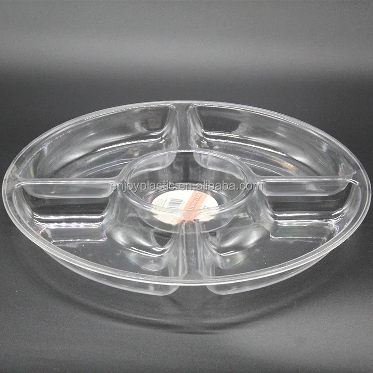 Plastic Clear 4 Compartments Nut Plate Fruit Candy Dish For Parlour